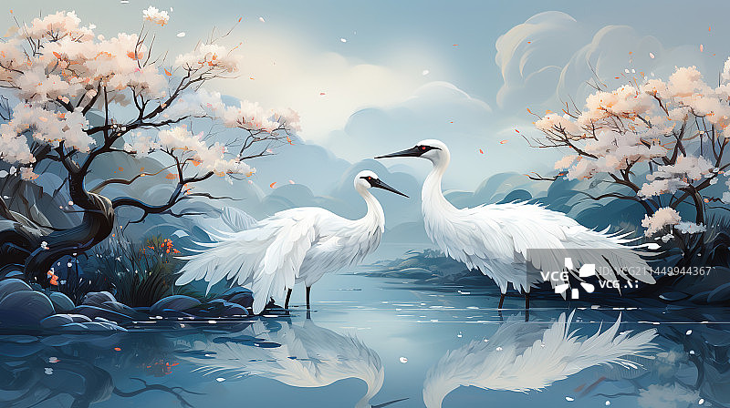 【AI数字艺术】中国传统元素仙鹤背景图片素材