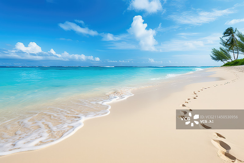 【AI数字艺术】沙滩边的脚印图片素材