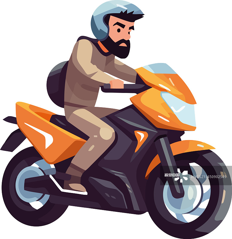 络腮胡的摩托车手在比赛摩托车图片素材