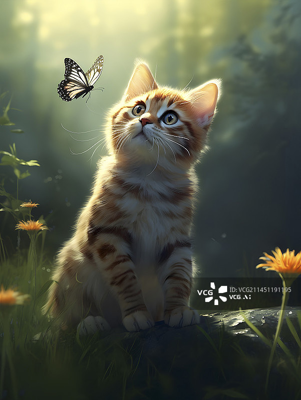 【AI数字艺术】小猫抓蝴蝶图片素材