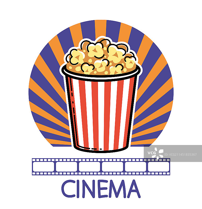 电影院和电影主题徽章与爆米花图片素材