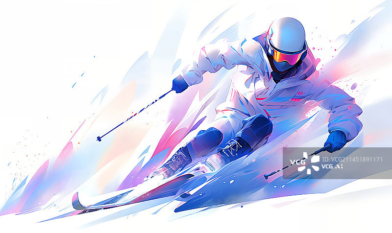 【AI数字艺术】一个运动员在滑雪竞技炫彩插画图片素材