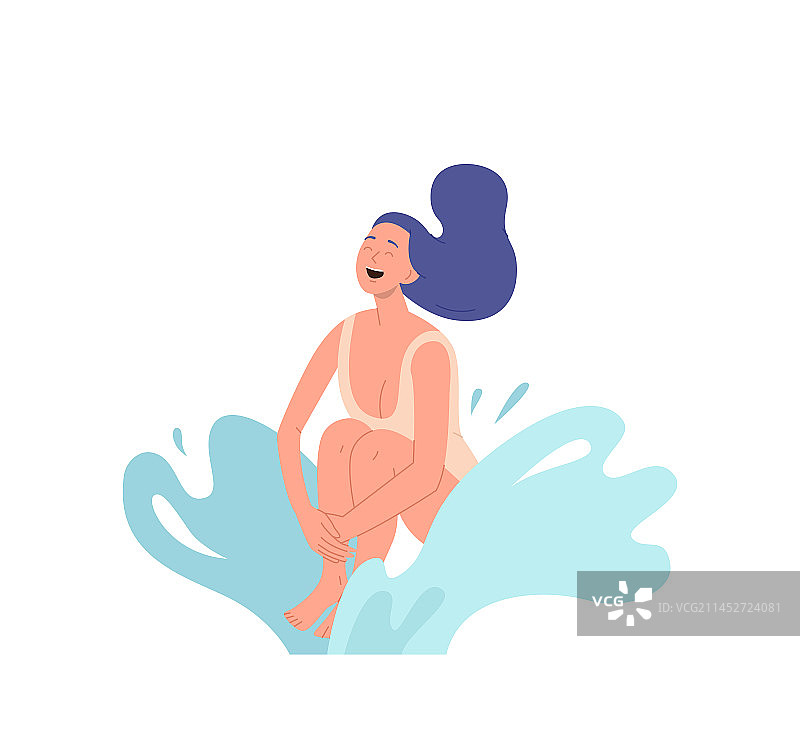 快乐的女人笑着跳到水里享受图片素材