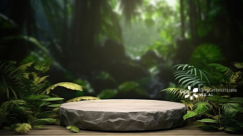 【AI数字艺术】热带雨林植物产品电商展台图片素材