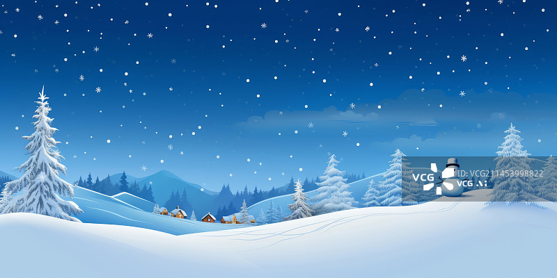 【AI数字艺术】冬季雪景插画背景图片素材