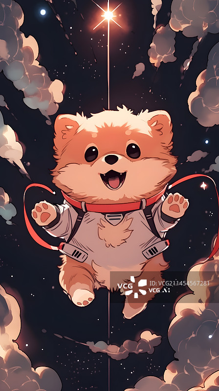 【AI数字艺术】太空可爱小狗插画图片素材