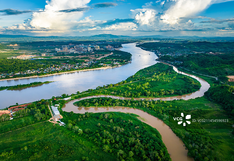 泰国缅甸老挝金三角湄公河航拍景农业观图片素材