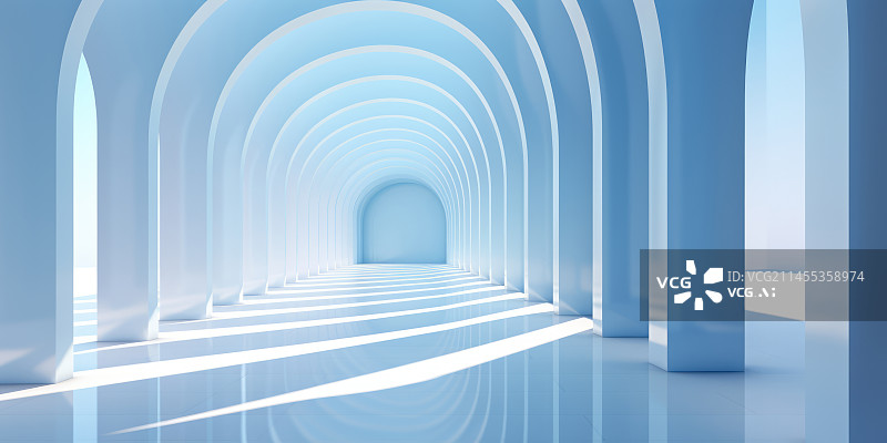 【AI数字艺术】白色现代建筑空间走廊通道未来科技背景图图片素材