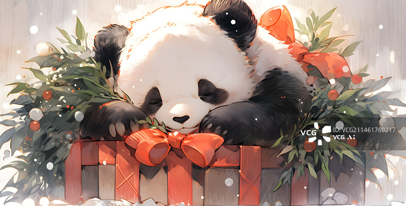 【AI数字艺术】圣诞礼物可爱熊猫图片素材