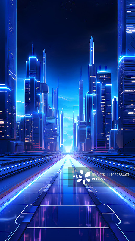 【AI数字艺术】未来都市高楼道路科技场景背景图片素材