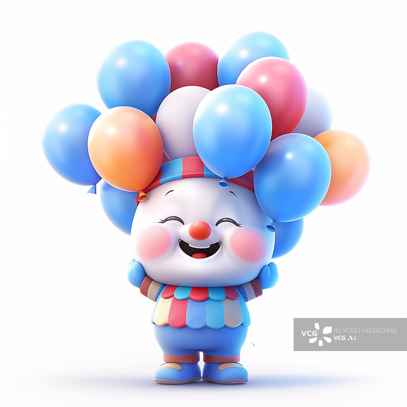 【AI数字艺术】头上戴着气球的可爱小丑玩具3d插画图片素材