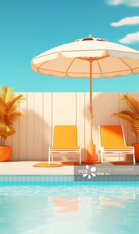 【AI数字艺术】泳池和太阳伞图片素材