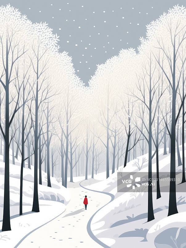 【AI数字艺术】一个人在雪山中行走插画图片素材