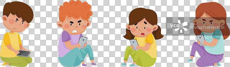 愤怒和沮丧的孩子用手机图片素材