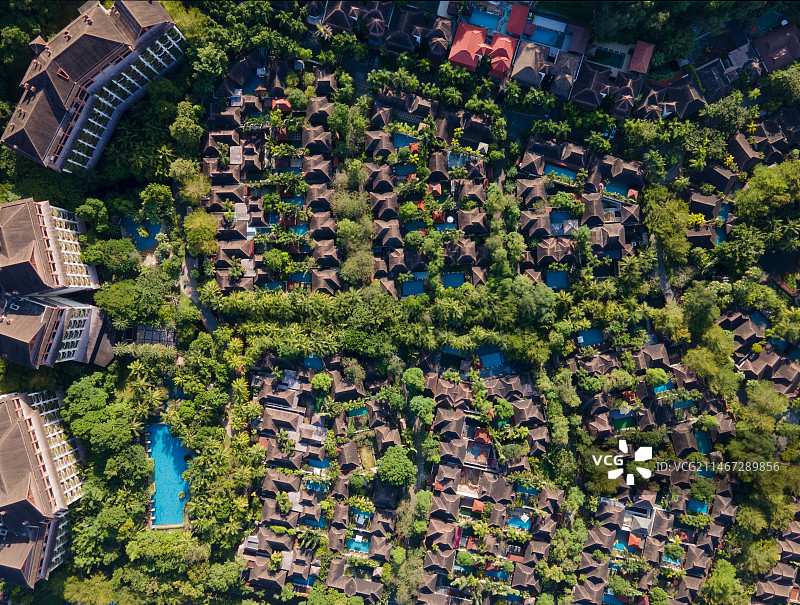 酒店别墅游泳池航拍景观图片素材