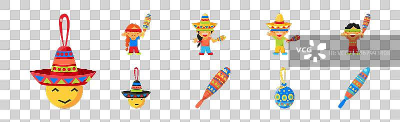墨西哥节日，孩子们玩皮纳塔玩具图片素材
