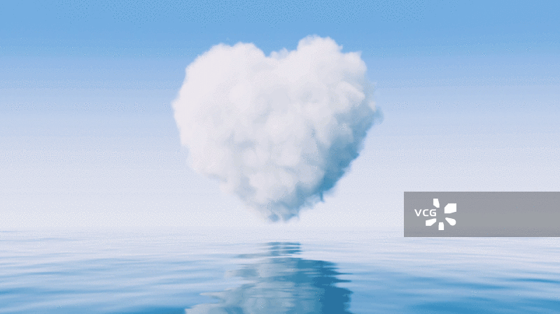 水面上心形的云朵3D渲染图片素材