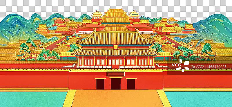 国潮风 紫禁城故宫博物馆 宫殿建筑插画元素图片素材