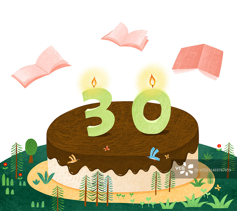 可爱的元素插画 30周年庆生日蛋糕生日快乐图片素材