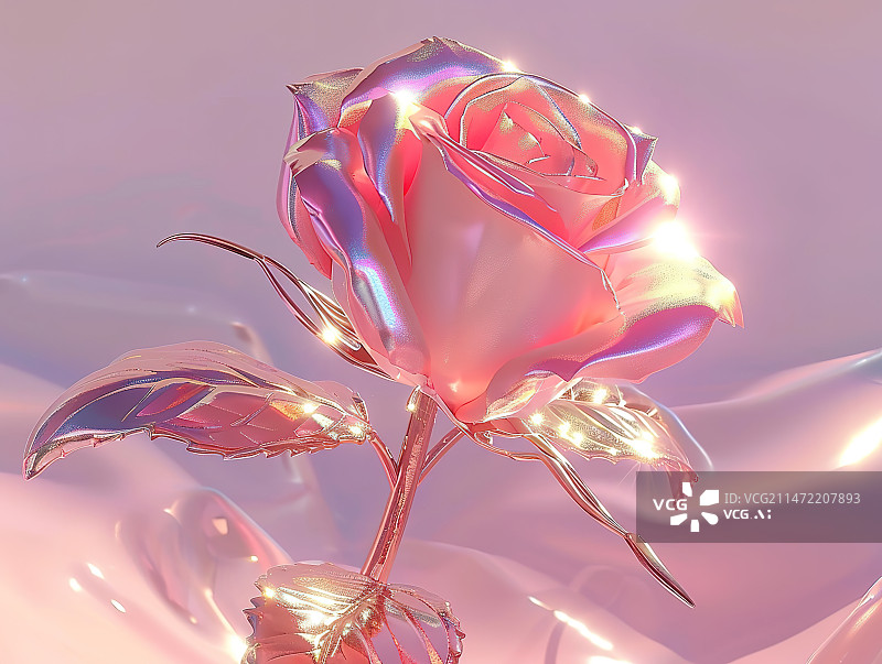 【AI数字艺术】3D渲染的粉红色玫瑰花图片素材