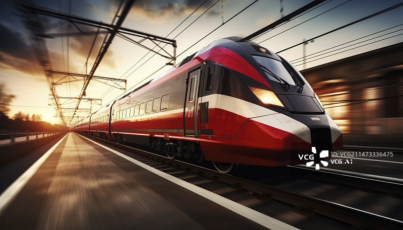 【AI数字艺术】火车站站台上飞驰而过的高速列车春运场景图片素材