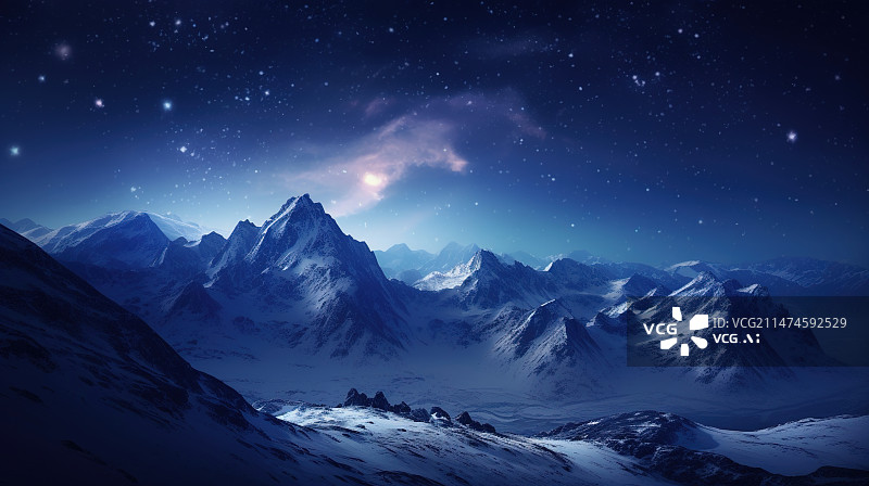 【AI数字艺术】雪山夜晚的 星空图片素材