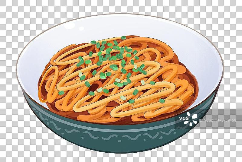 中华美食葱油面手绘风格插画元素图片素材
