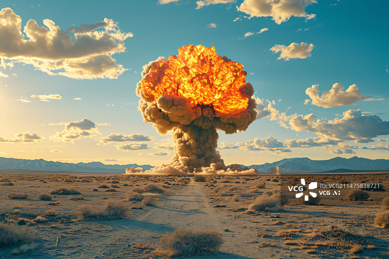 【AI数字艺术】原子弹爆炸背景,核弹爆炸蘑菇云概念插图图片素材
