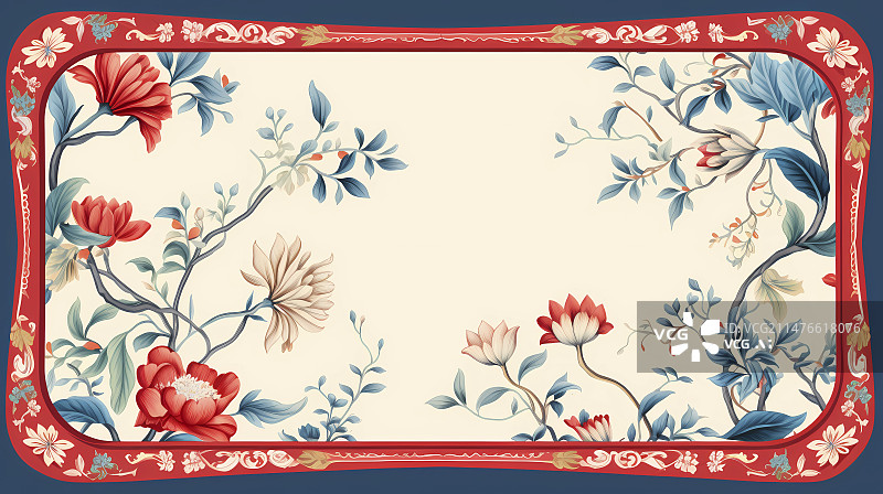 【AI数字艺术】数码复古水彩青花瓷花卉装饰抽象图形海报网页PPT背景图片素材