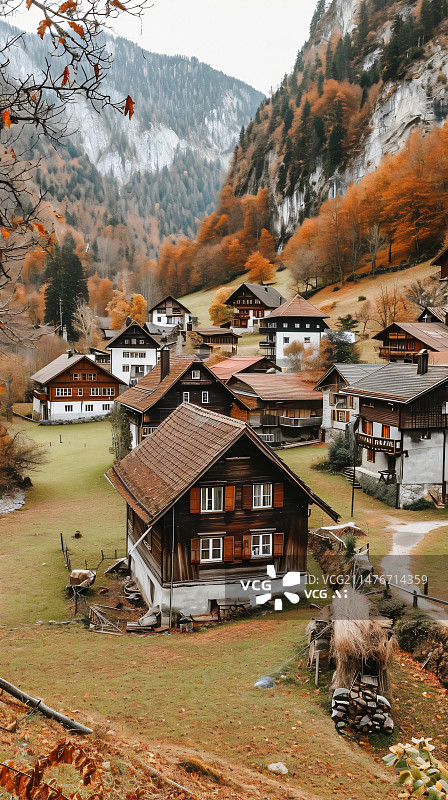 【AI数字艺术】山谷里的村庄图片素材