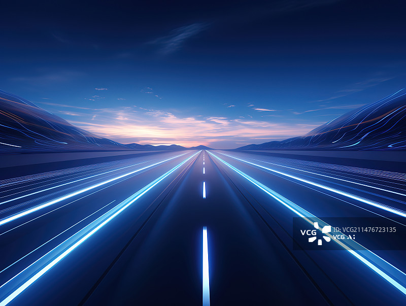 【AI数字艺术】夜空下科技感的高速道路图片素材