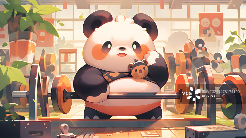【AI数字艺术】锻炼身体举重的小熊猫插画图片素材