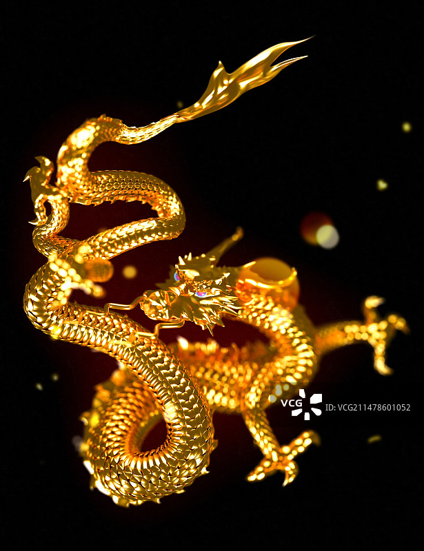 3D渲染的金色中国龙新年图片图片素材