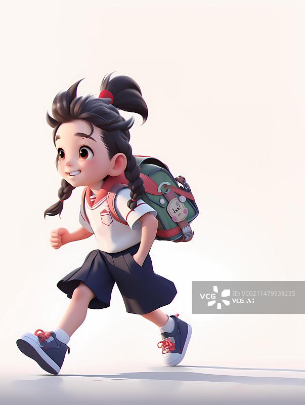 【AI数字艺术】穿着校服背着书包上学的小学生图片素材