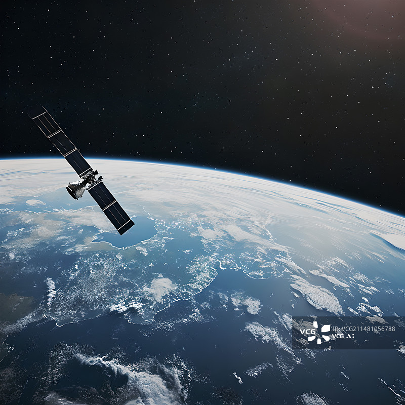 【AI数字艺术】卫星飞船飘过地球上空图片素材