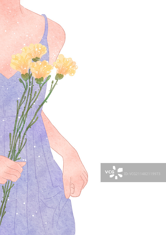 紫色连衣裙女孩与康乃馨插画图片素材
