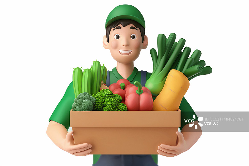【AI数字艺术】卡通3D水果蔬菜农民图片素材