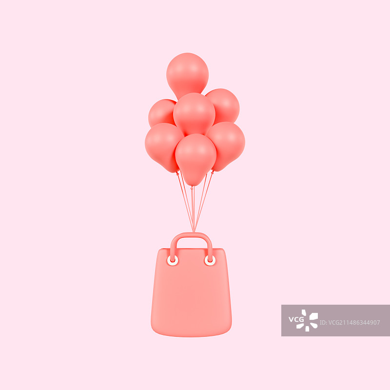 3D渲染的气球飞起来的礼物购物袋情人节妇女节促销元素图片素材