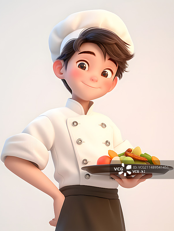 【AI数字艺术】一个厨师端着菜3D人物插画图片素材