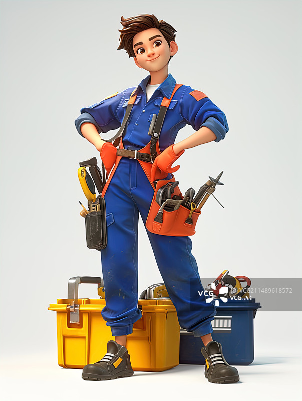 【AI数字艺术】3D职业人物插画——维修工人图片素材