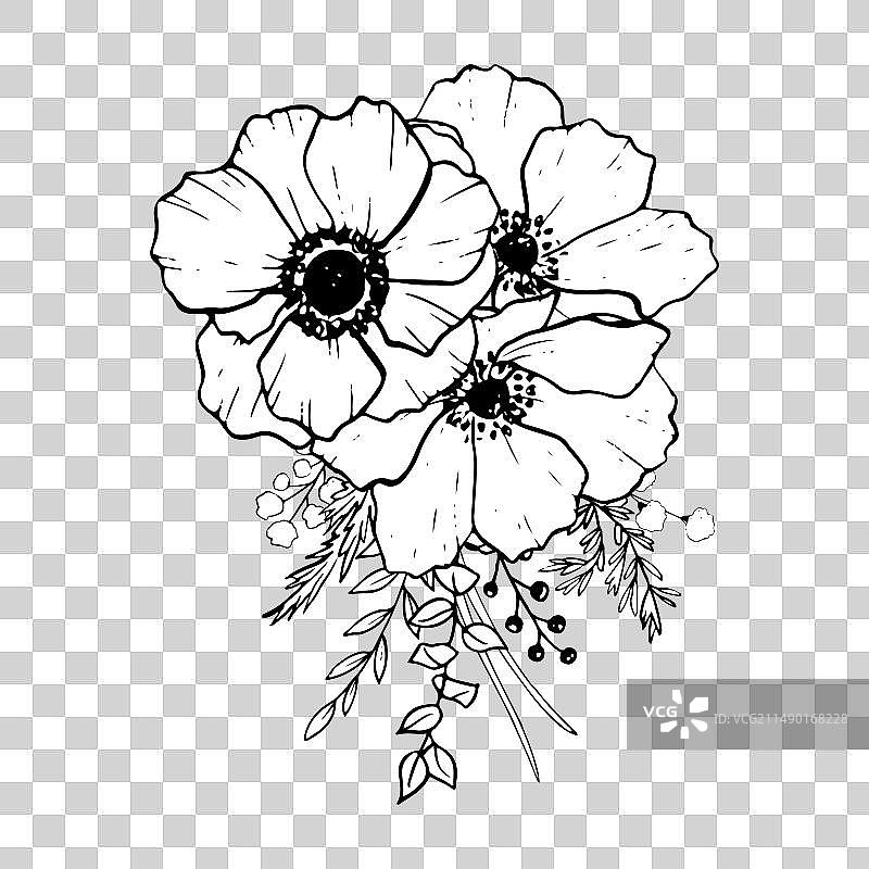 黑色和白色海葵组成的花束图片素材