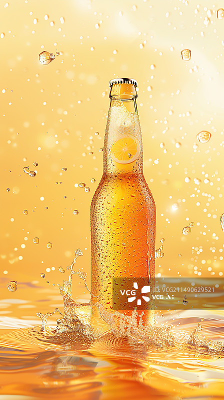 【AI数字艺术】夏日聚会饮品，一瓶冰镇啤酒图片素材