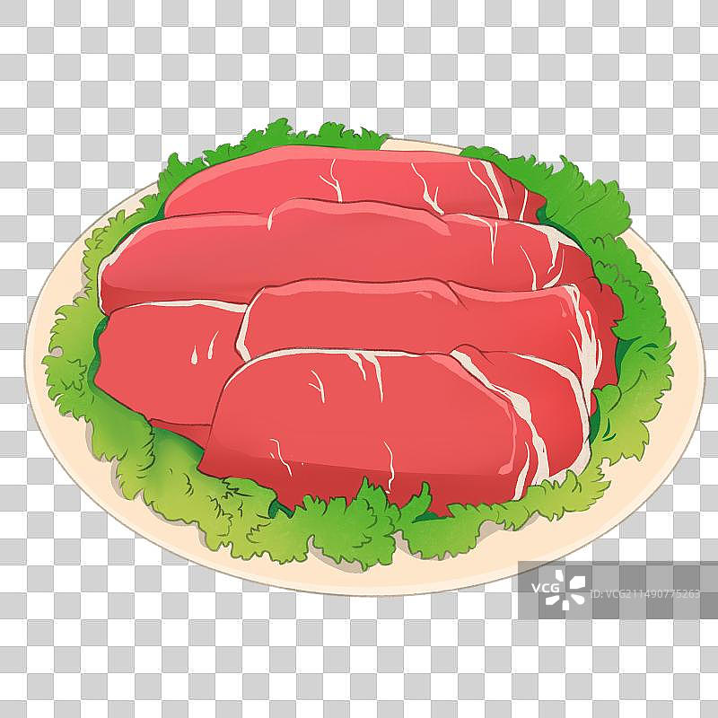 一盘肉牛肉猪肉肉片食材插画元素图片素材