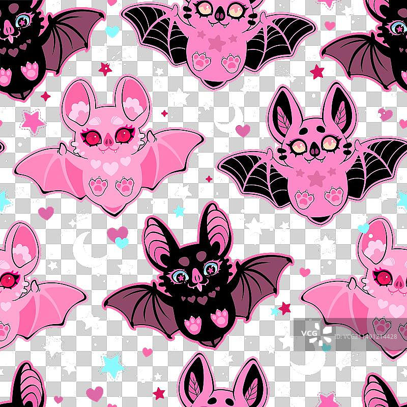 粉色可爱飞行蝙蝠的无缝图案图片素材