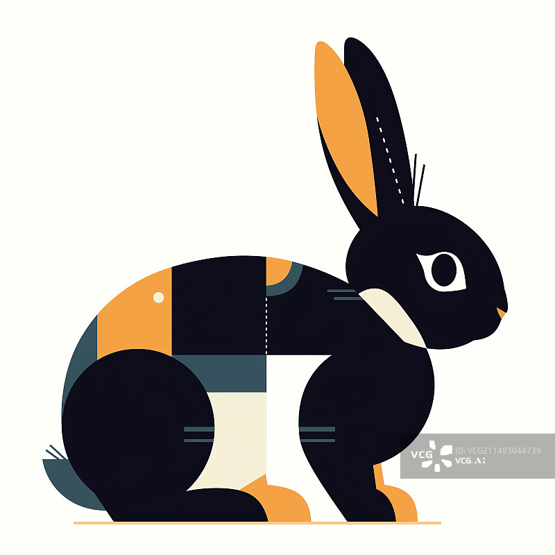 【AI数字艺术】扁平拼接几何动物图形，十二生肖，兔，多色，抽象插图图片素材