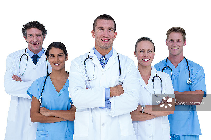 医生和护士双手交叉站在一起，背景是白色图片素材