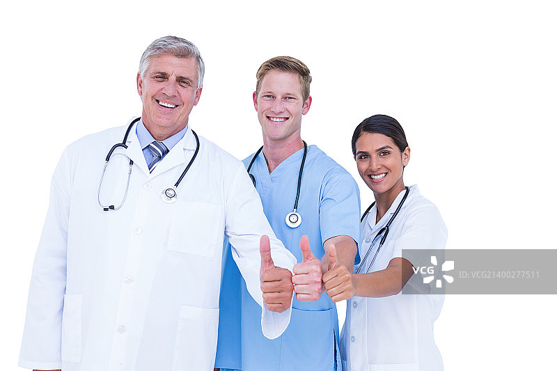 医生和护士在白色背景下竖起大拇指图片素材
