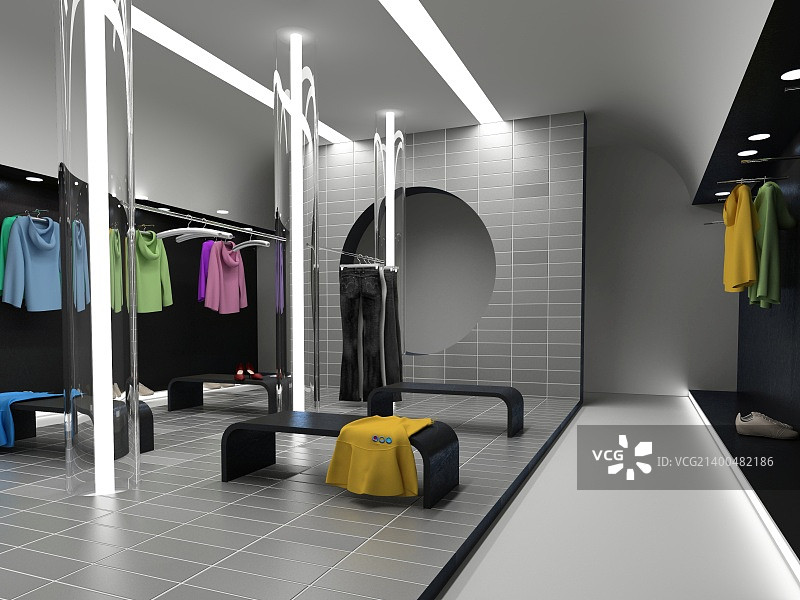 现代服装店室内(3D渲染)图片素材