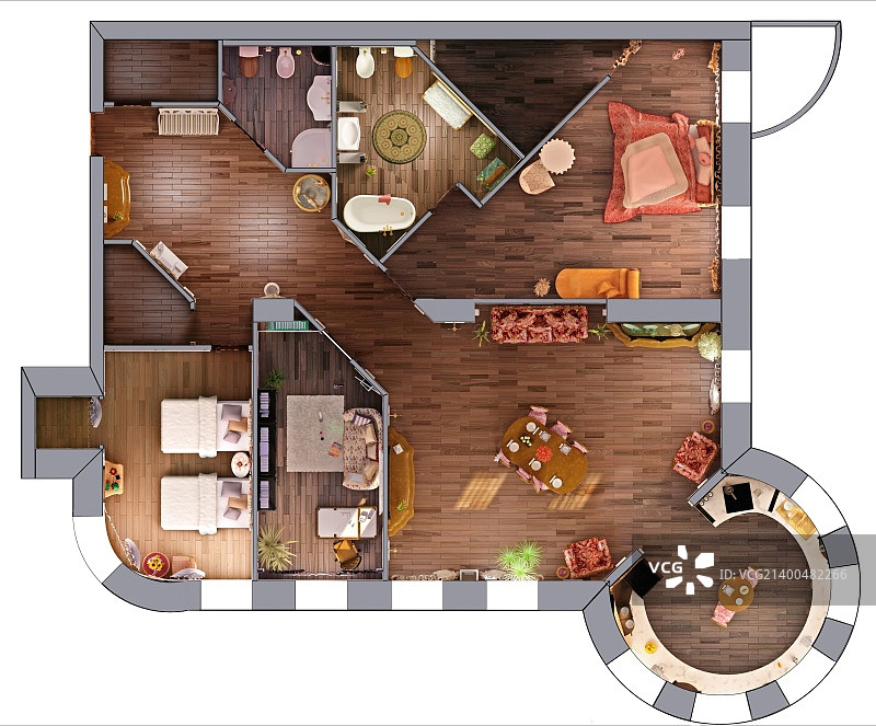 家居室内项目平面图(3D效果图)图片素材