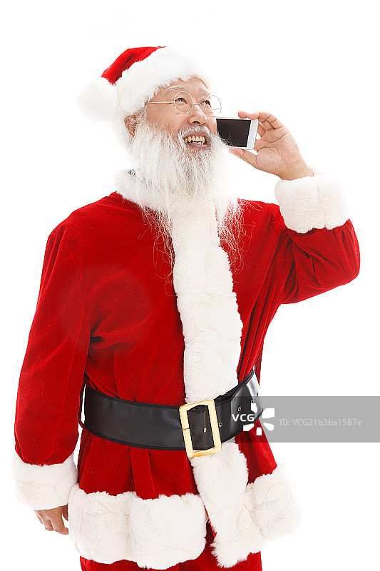 穿着圣诞服的老年男人打电话图片素材